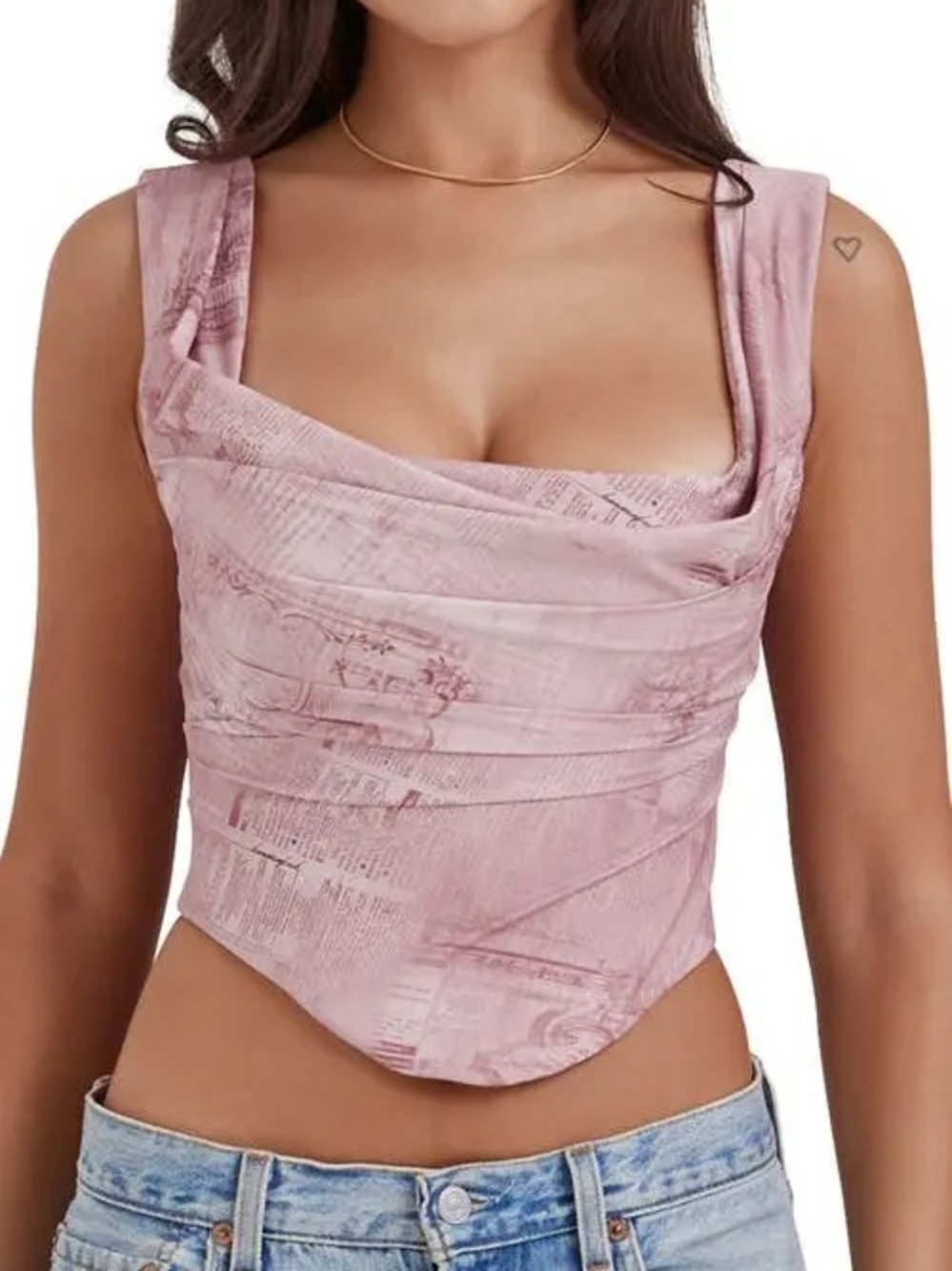 House of CB Dusty Rose Draped Square-Neck Crop Top